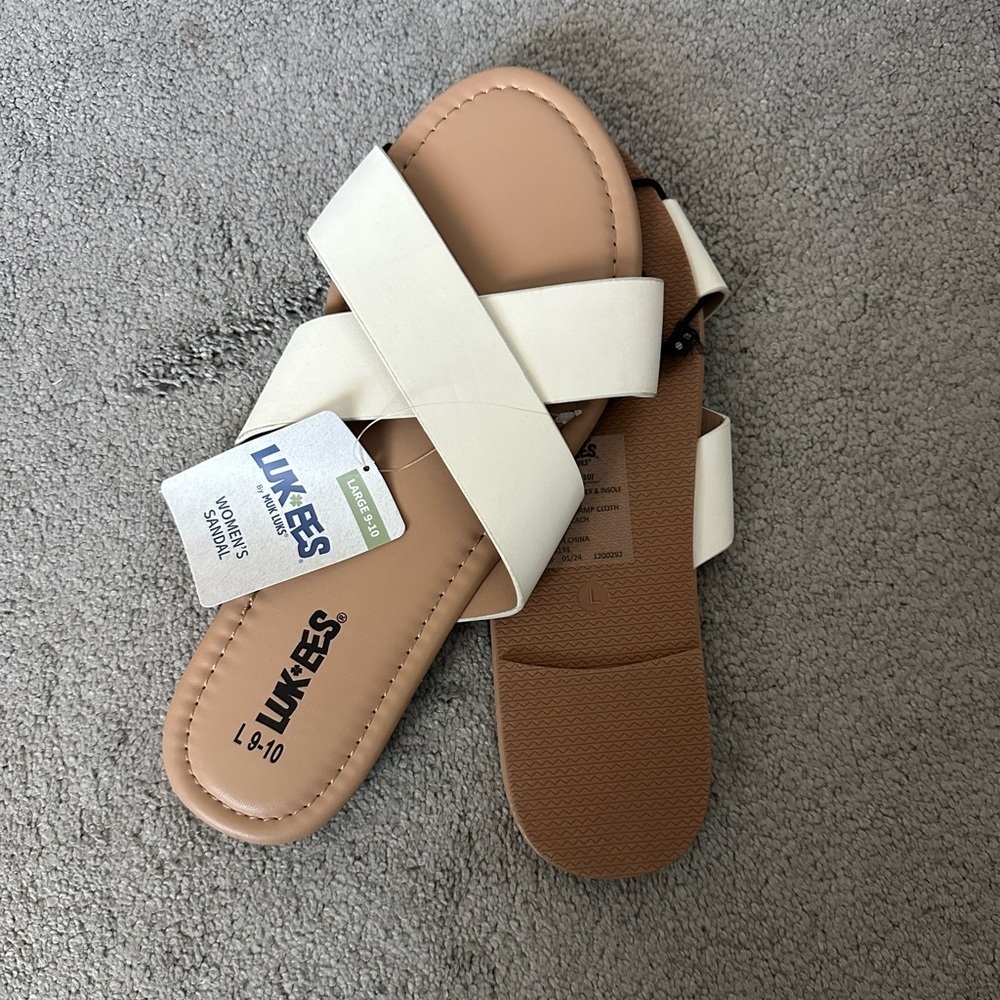 LUK-EES By Muk Luks Women’s Sandals White Size Large 9-10 Crisscross Slides - Picture 1 of 6
